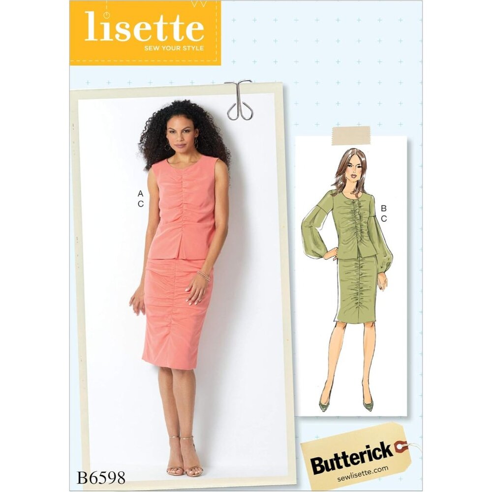 Butterick B6598 Lisette Sewing Pattern Misses Top &โ Skirt Ruched Fitted 14-22
